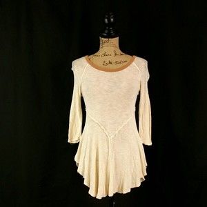 Intimately Free People Womens XS Top Tan Asymmetrical Hem Scoop Neck 3/4 Sleeve